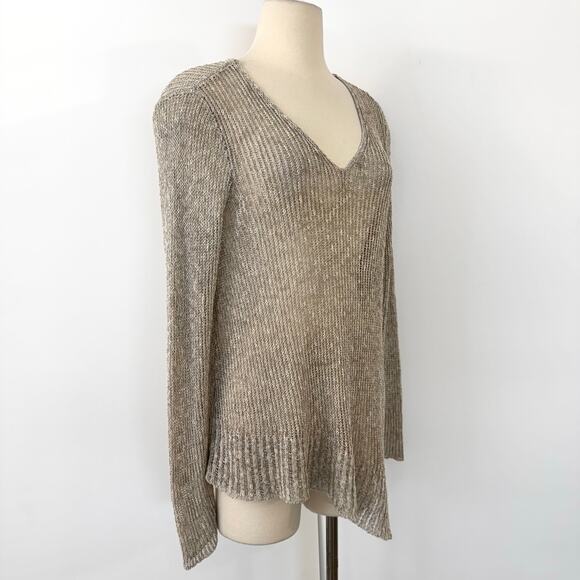 Eileen Fisher Linen Cotton Sheer Knit Sweater Pullover V-Neck Oatmeal Beige M - Picture 4 of 11